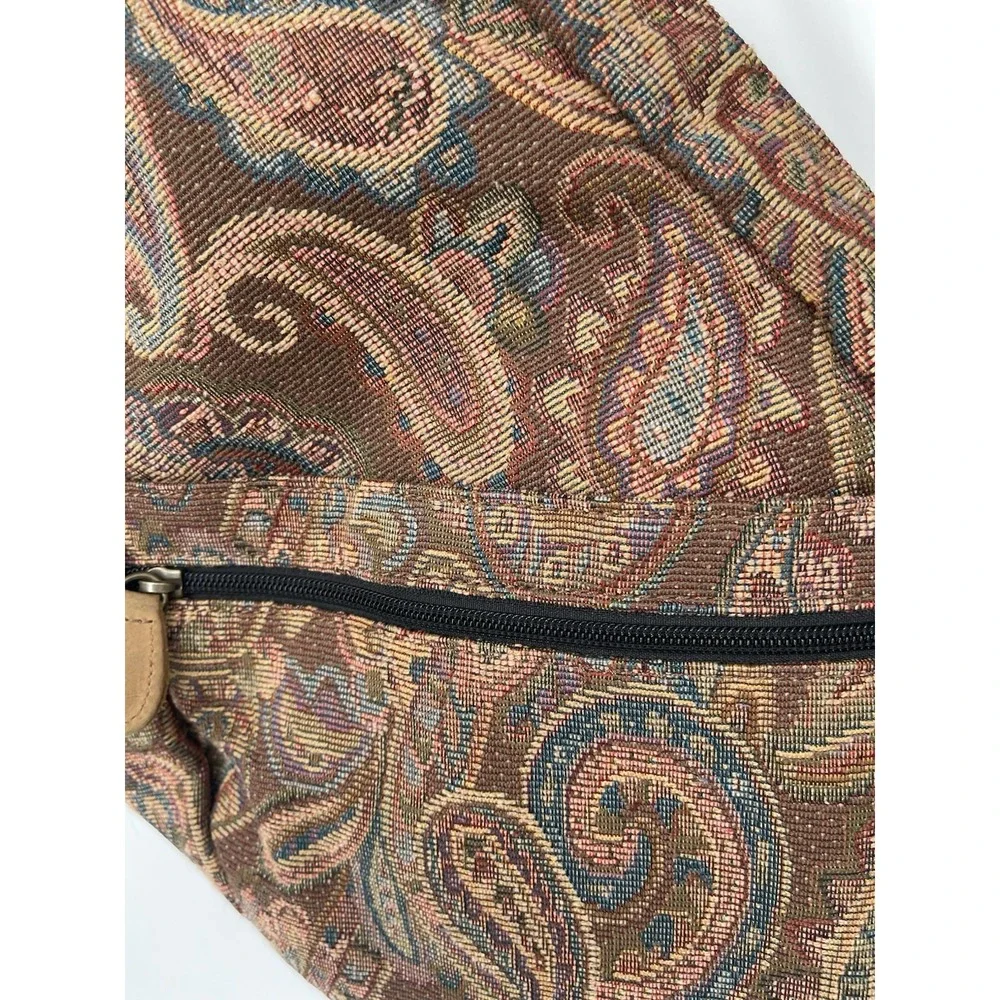 LL Bean Vintage‎ Tapestry Leather Trim Sling Backpack